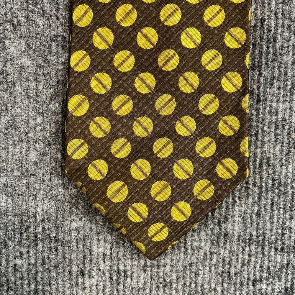Barbara Blank New York Silk Necktie Brown Yellow Geometric Circle Pattern 59in